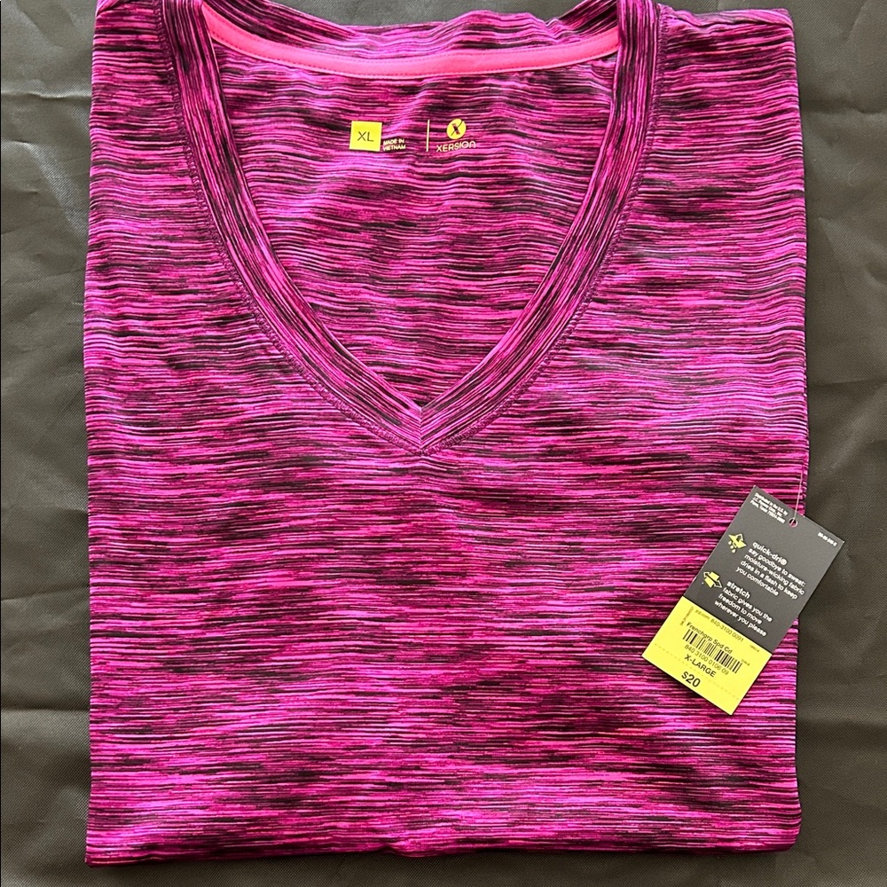 Xersion Pink Heathered V-Neck Short Sleeve Tee